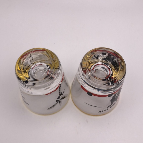 VTG 1960’s Good Luck Black Cat & Cannibal Shot Glass Halloween Bar Ware Pair. - Picture 10 of 12
